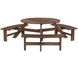Wooden Garden Dining, 6 Seater Round Dining Picnic Table with Matching Bench, Garden Furniture T3398P554140