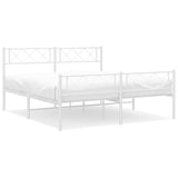 ZNTS Metal Bed Frame without Mattress with Footboard White 150x200cm 372346