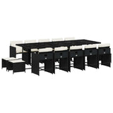 15 Piece Garden Dining Set with Cushions Black Poly Rattan 3211170