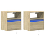 ZNTS Wall-mounted Bedside Cabinets with LED Lights 2 pcs Sonoma Oak 3307980