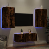 4 Piece TV Wall Units with LED Smoked Oak Engineered Wood 3216822