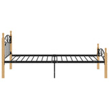 Bed Frame without Mattress Black Metal&Solid Oak Wood 100x200 cm 324912