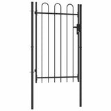 Fence Gate Single Door with Arched Top Steel 1x1.5 m Black 146031