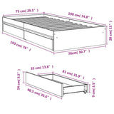 Bed Frame with Drawers without Mattress Black 75x190 cm Small Single 3280714