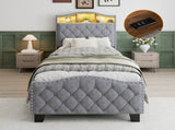 Upholstered Bed, 3FT single bed 90x190cm, Storage Bed, Soft backrest,With bed slats, With LED light N604P433669G