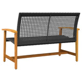 Garden Bench Black 112 cm Poly Rattan and Acacia Wood 367598