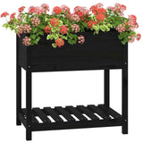 Planter with Shelf Black 82.5x54x81 cm Solid Wood Pine 823784