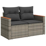 ZNTS 11 Piece Garden Sofa Set with Cushions Grey Poly Rattan Acacia 3327539