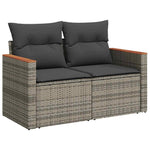 ZNTS 8 Piece Garden Sofa Set with Cushions Grey Poly Rattan Acacia 3327518