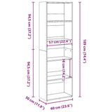 Bookcase Smoked Oak 60x30x189 cm Engineered Wood 857921