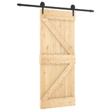 Sliding Door Natural and Black 85 x 210 cm Solid Pine Wood 3445120
