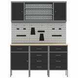 Work Cabinet with Drawer 7 pcs Black Engineered Wood and Steel 3321448
