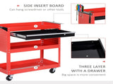 3-Tier Tool Trolley Cart Storage Shelf Roller Cabinet DIY Box Garage Workshop with Drawer Red T3398P344479