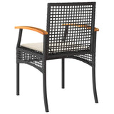 Garden Chairs with Cushions 4 pcs Black Poly Rattan Acacia Wood 366251