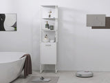 Tall Bathroom Cabinet with Open Shelves and Adjustable Shelf - White T3398P378055