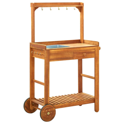 Garden Kitchen Trolley Solid Acacia Wood 92x43.5x141.5 cm 43986