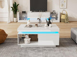High Glossy LED Coffee Table with Drawer Storage, Wooden Centre Table with RGB Led Lights Rectangle N605P272209W