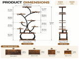 Tree-shaped Plant Stand with 4 Grow Lights, Black Iron Tube & Weathered Wood MDF, With Wheels, 26624629
