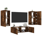 3 Piece TV Wall Cabinets with LED Lights Smoked Oak 3216878