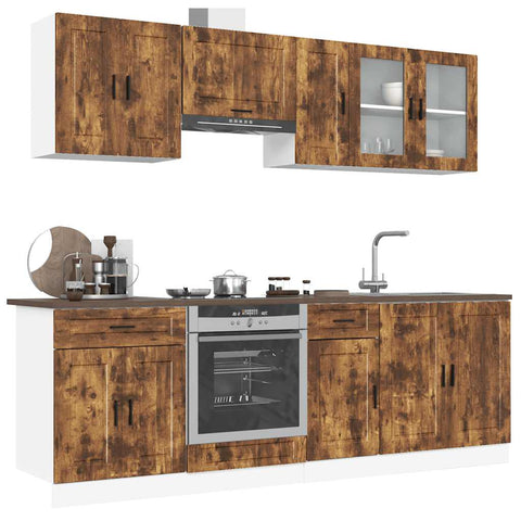 ZNTS 8 Piece Kitchen Cabinet Set Kalmar Smoked Oak Engineered Wood 3314846