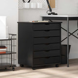 Rolling Cabinet with Drawers MOSS Black Solid Wood Pine 4015784