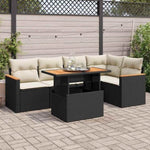 ZNTS 5 Piece Garden Sofa Set with Cushions Black Poly Rattan Acacia 3327486