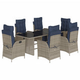 7 Piece Garden Dining Set with Cushions Grey Poly Rattan 3213364