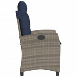 Reclining Garden Chair with Cushions Grey Poly Rattan 365215