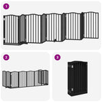 Dog Gate with Door Foldable 9 Panels Black 450 cm Poplar Wood 3155600