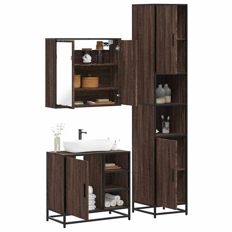ZNTS 3 Piece Bathroom Furniture Set Brown Oak Engineered Wood 3301089