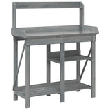 Potting Bench with Shelves Grey Solid Wood Fir 368433
