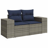 7 Piece Garden Sofa Set with Cushions Grey Poly Rattan Acacia 3326812