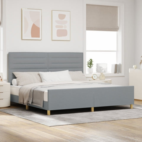 ZNTS Bed Frame in Light Grey, 200x200 cm, Fabric 3344676