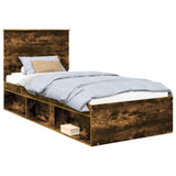 Bed Frame with Drawer Smoked Oak 100 x 200 cm Solid Pine Wood 3409394
