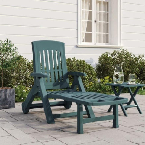 Folding Sun Lounger with Wheels Green PP 364697