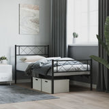 ZNTS Metal Bed Frame without Mattress with Footboard Black 80x200cm 372286