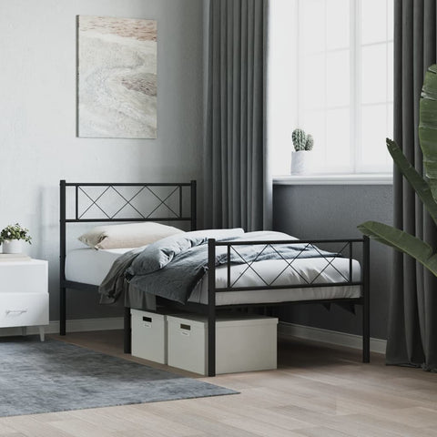 ZNTS Metal Bed Frame without Mattress with Footboard Black 80x200cm 372286