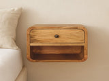 Solid Wood Mini Floating Open Bedside, 1 Drawer and 1 Open Slot, Oak-ish, Brown B2743P402955