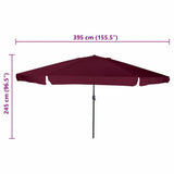 Garden Parasol Bordeaux Red 394 x 394 x 248 cm 42003640