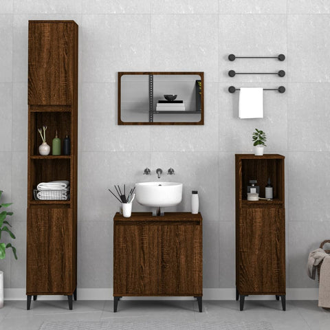 ZNTS 3 Piece Bathroom Furniture Set Brown Oak Engineered Wood 3185596