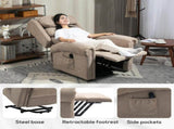 Velvet-Feel Electric Riser Recliner Chair - Khaki T3398P378873