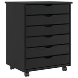 Rolling Cabinet with Drawers "MOSS" Black Solid Wood Pine 4015784