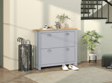 2 Drawer Shoe Cabinet Modern Narrow Shoe Cupboard Hallway Wooden Storage Organiser with Flip Doors T3398P378002
