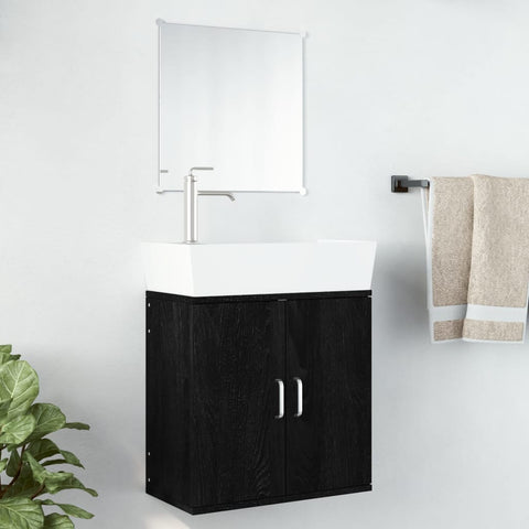 ZNTS 2 Piece Bathroom Furniture Set Black Engineered Wood 242559