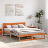 Bed Frame with Headboard Wax Brown 140 x 200 cm Solid Pine Wood 873273