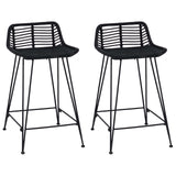Bar Stool 2 pcs Black 44 x 45 x 76 cm Rattan and Steel 42033203