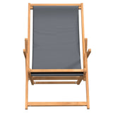 Beach Chair Grey Solid Teak Wood, Polyester Standard Foldable 317698
