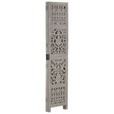 Hand Carved 3-Panel Room Divider Grey 120x165 cm Solid Mango Wood 285332