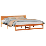Bed Frame with Headboard Wax Brown 180 x 200 cm Solid Pine Wood 873264