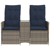 Reclining Garden Sofa 2-Seater with Table Grey Poly Rattan 365714